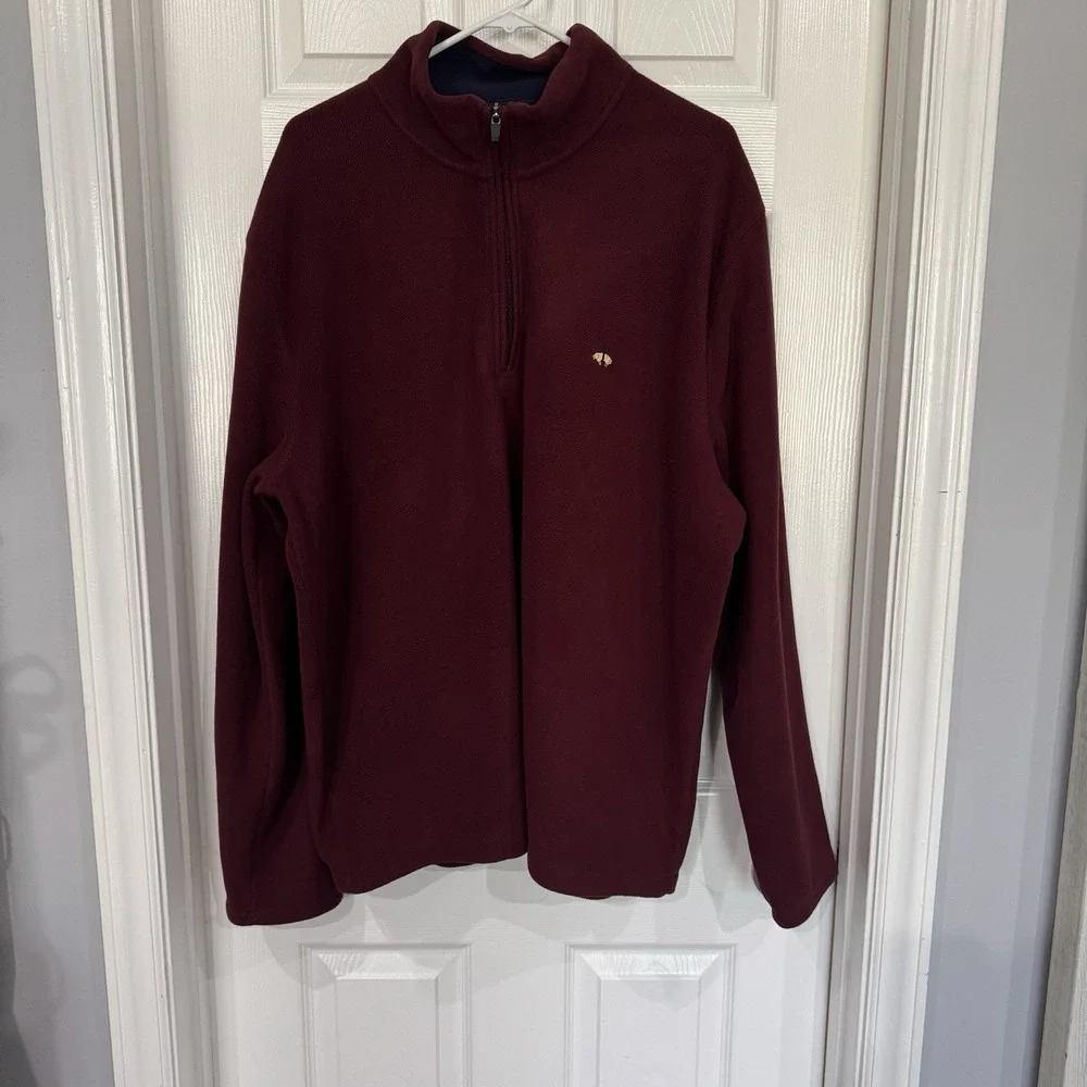 Brooks Brothers 346 Fleece Mens XXL 1/4 Zip Pullover Sweater Maroon Burgundy Red